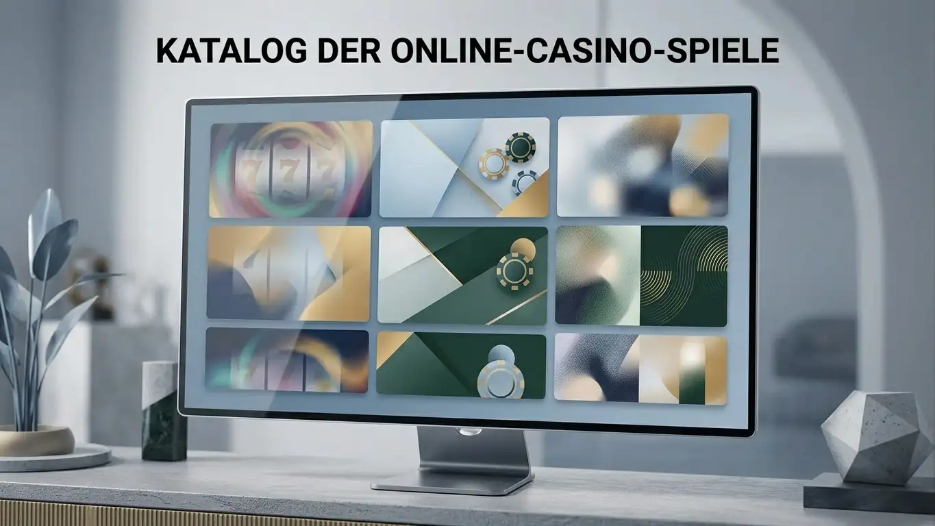Abstrakte Kacheln für Slots, Live-Tische und eigene Casinospiele auf einem Bildschirm